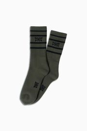 Men's Stripe Crew Socks - Military Green 